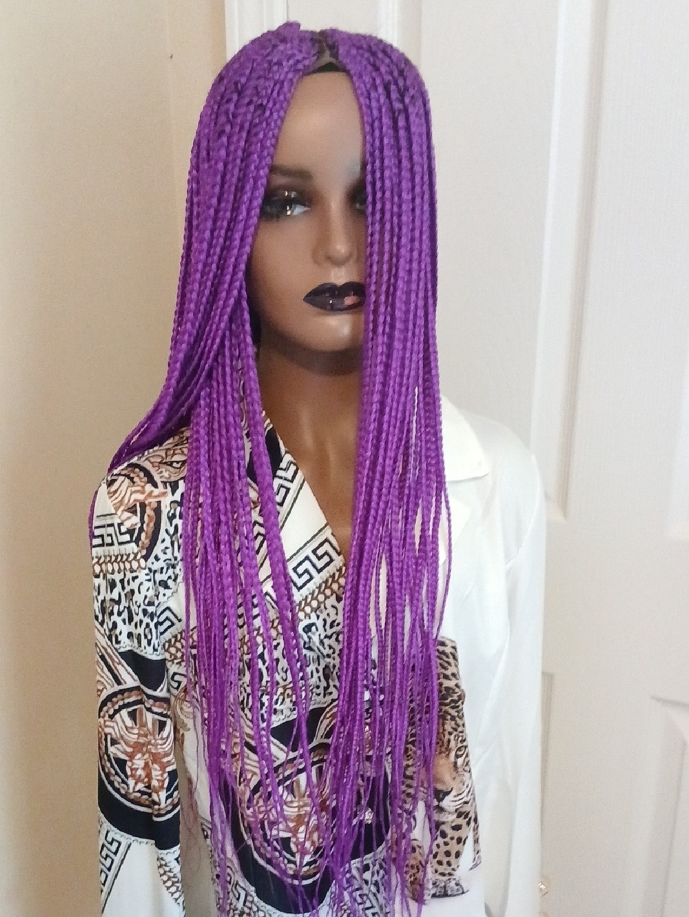 Handmade Purple Box Braid Wig - Women Hair Synthetic Braided Style